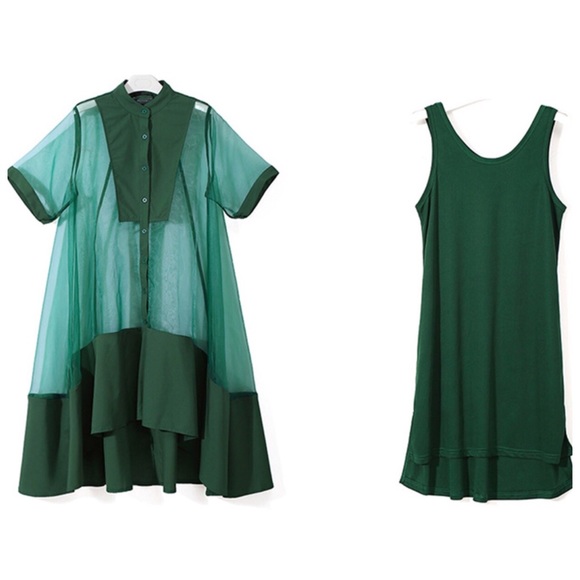 Green Sheer Fun Asymmetrical Swing Dress - Picture 8 of 8